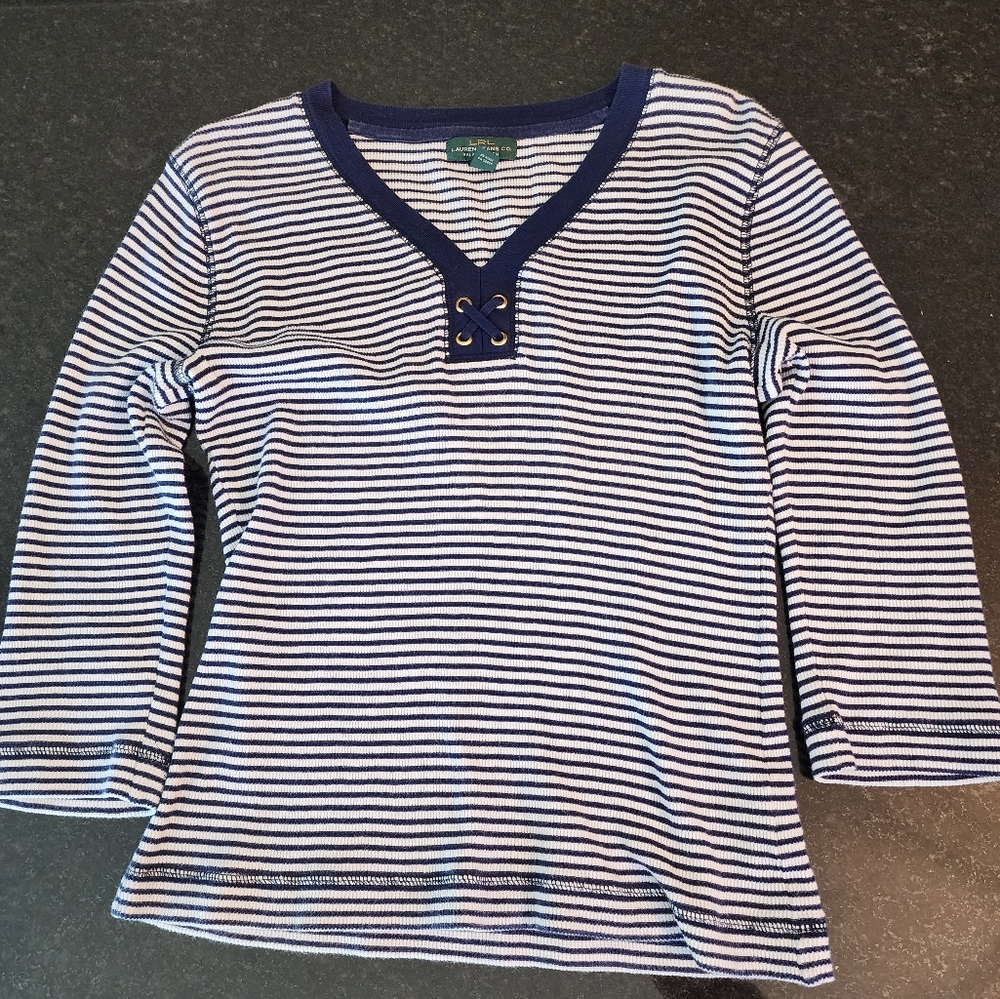Ralph Lauren Blue And White Striped Top Size M
